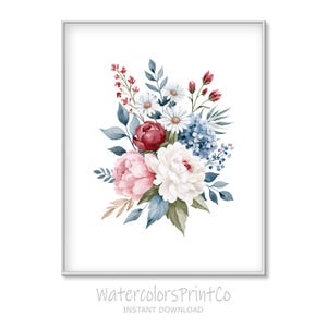 Vaterländische Pfingstrosen Aquarell Blumencluster Kunst, Cottagecore Dekor (digitaler Download) 347