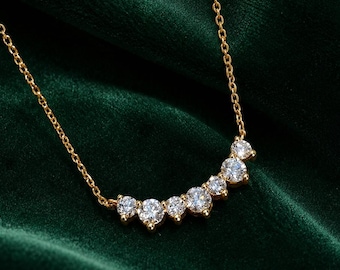 1.75 CTW Round Lab Grown Diamond Seven Stone Necklace, Handmade Fine Jewelry(IGI Certified)