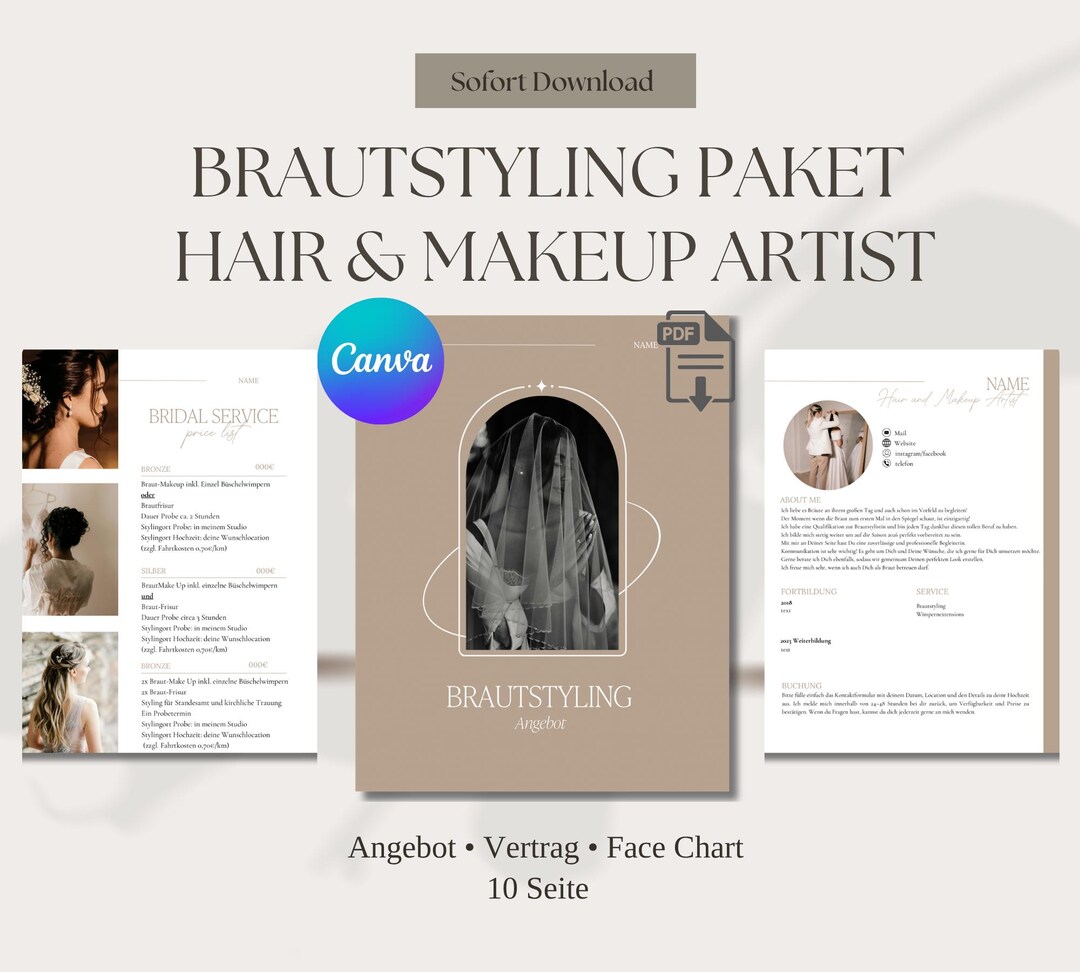 Bridal Styling Template | Quote & Contract + Face Chart | Canva ...