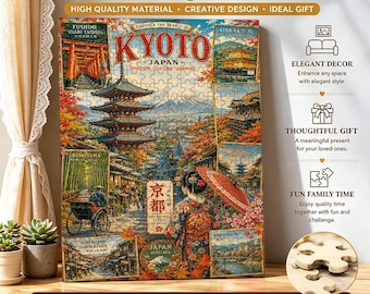 Kyoto Japan Fushimi Inari Retro Travel Jigsaw Puzzle (300 500 1000 Pieces), Traditional Japanese Art Puzzle, Gift for Culture & Travel Lover