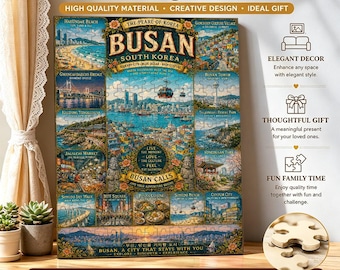 Busan Zuid-Korea retro reispuzzel (300 500 1000 stukjes), kuststadkunstpuzzel, cadeau voor liefhebbers van reizen en cultuur