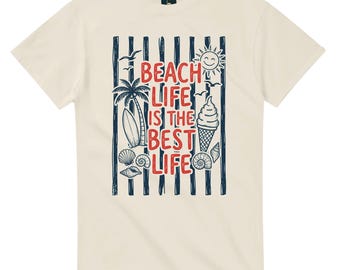 Beach Life Palm Tree Graphic T-Shirt, Retro Coastal Summer Apparel