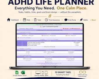ADHS-Lebensplaner | Schamfreier Tagesplaner | Gewohnheitstracker ohne Serien | Google Tabellen, Excel | Digitaler ADHS-Planer