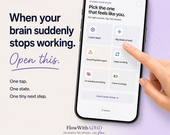 ADHD Task Paralysis Tool | Executive Dysfunction Reset | Interactive PDF for Overwhelm, Task Initiation, Doom Scrolling & Decision Fatigue