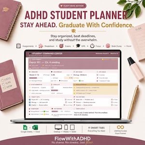 ADHD Student Planner Spreadsheet Assignment Tracker, GPA Calculator, Google Sheets & Excel
