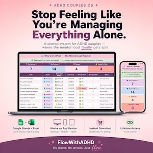 ADHD Couples Planner & Mental Load Tracker | Chore Chart for Couples | Shared Household Tasks Spreadsheet | Google Sheets + Excel