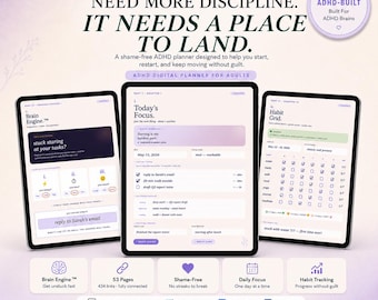 ADHD Digital Planner for Adults, Hyperlinked iPad PDF for GoodNotes & Notability, Undated Daily Weekly Monthly