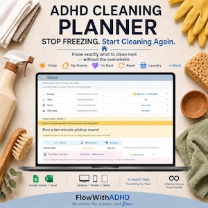 ADHD Cleaning Planner for Adults Google Sheets & Excel Home Cleaning System