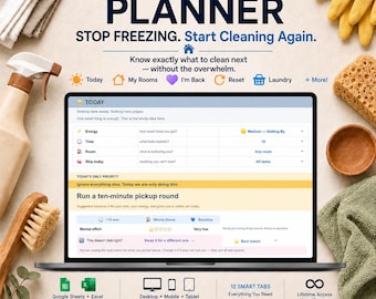 ADHD Cleaning Planner, Google Sheets & Excel, 128 Pre-Filled Tasks, Cleaning Schedule, Cleaning Checklist, Chore Chart, Task Tracker