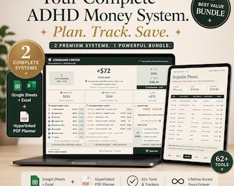 Budget Planner Bundle | Google Sheets Excel + PDF | Expense Tracker | Monthly Budget | Bill & Subscription Tracker | ADHD