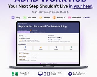 ADHD Planner for Work, Google Sheets & Excel Task Tracker, Meeting Notes and Follow-Up System, Work Organizer for ADHD Adults