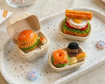 Miniatur Essen Magnete: Bacon Bagel, Huhn Burger, Youtiao (Resin Küche Dekor)