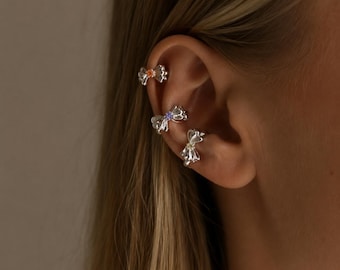Silber Schmetterling Ohrmanschette, kein Piercing, französischer Minimalist Fairycore Bogen Ohrring