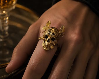 Gothic Schmetterlings-Totenkopf Ring - kompliziertes hohles Design, alternativer Modeschmuck