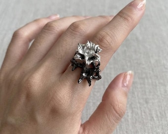 Iris Blumen Ring | Zweifarbiger botanischer Schmuck | Einstellbar oxidiertes Band