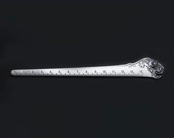 Silver Ruler Hair Stick: 14cm Kanzashi Rose Hairpin, Dark Academia Gothic Accessory