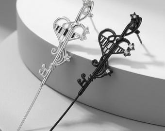Musiknote Ohr Kletterer, Violinschlüssel Klaviertaste Ohrstift, Silber Schwarz Ohrring