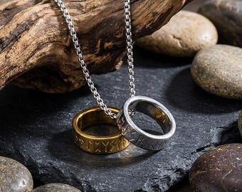 Herren Halskette Courage Rune Dog Tag Anhänger Vatertagsgeschenk