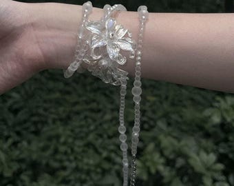 Regalo vintage - Pulsera y collar de flores 2 en 1, gargantilla de cuentas esmeriladas, joyería de lirios, estilo sirena etéreo