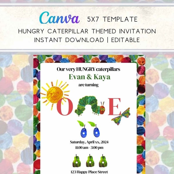 DIGITAL DOWNLOAD- Hungry Caterpillar Themed Invitation
