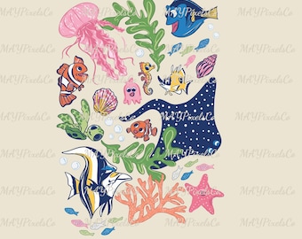 Vintage Finding Nemo Characters Png, Nemo Family Vacation Png, WDW Disney Girl Trip 2026 Digital File
