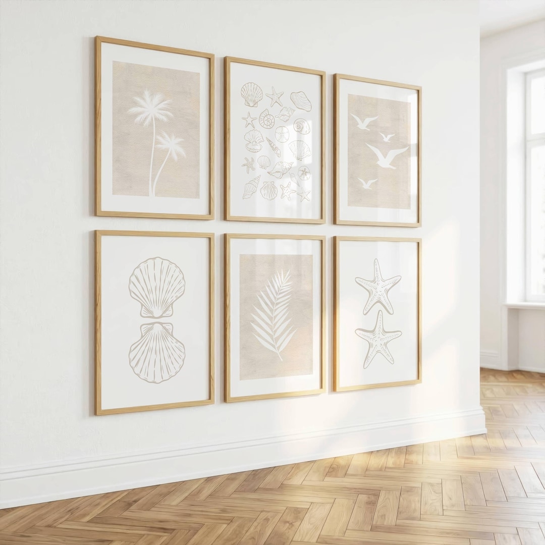 Coastal Gallery Wall Art Set of 6 Prints, Beach House Decor, Beige ...