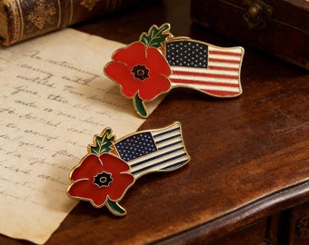 Elegant Fourth of July Brooch American Flag Floral Lapel Pin Badge