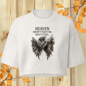 Gothic Crop Top, 100% Ring-Spun Cotton with Angel Wings Dark Humor Graphic