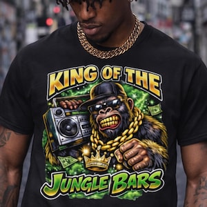 Chemise rap bootleg hip hop streetwear, t-shirt graphique an 2000 en coton, t-shirt roi de la jungle Jungle Bars, t-shirt rap urbain décontracté pour homme et femme
