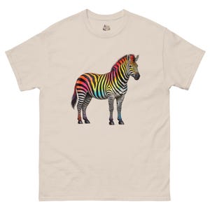 Regnbågszebraskjorta, färgglad djurtröja, retro zebratröja, funky safarigrafik