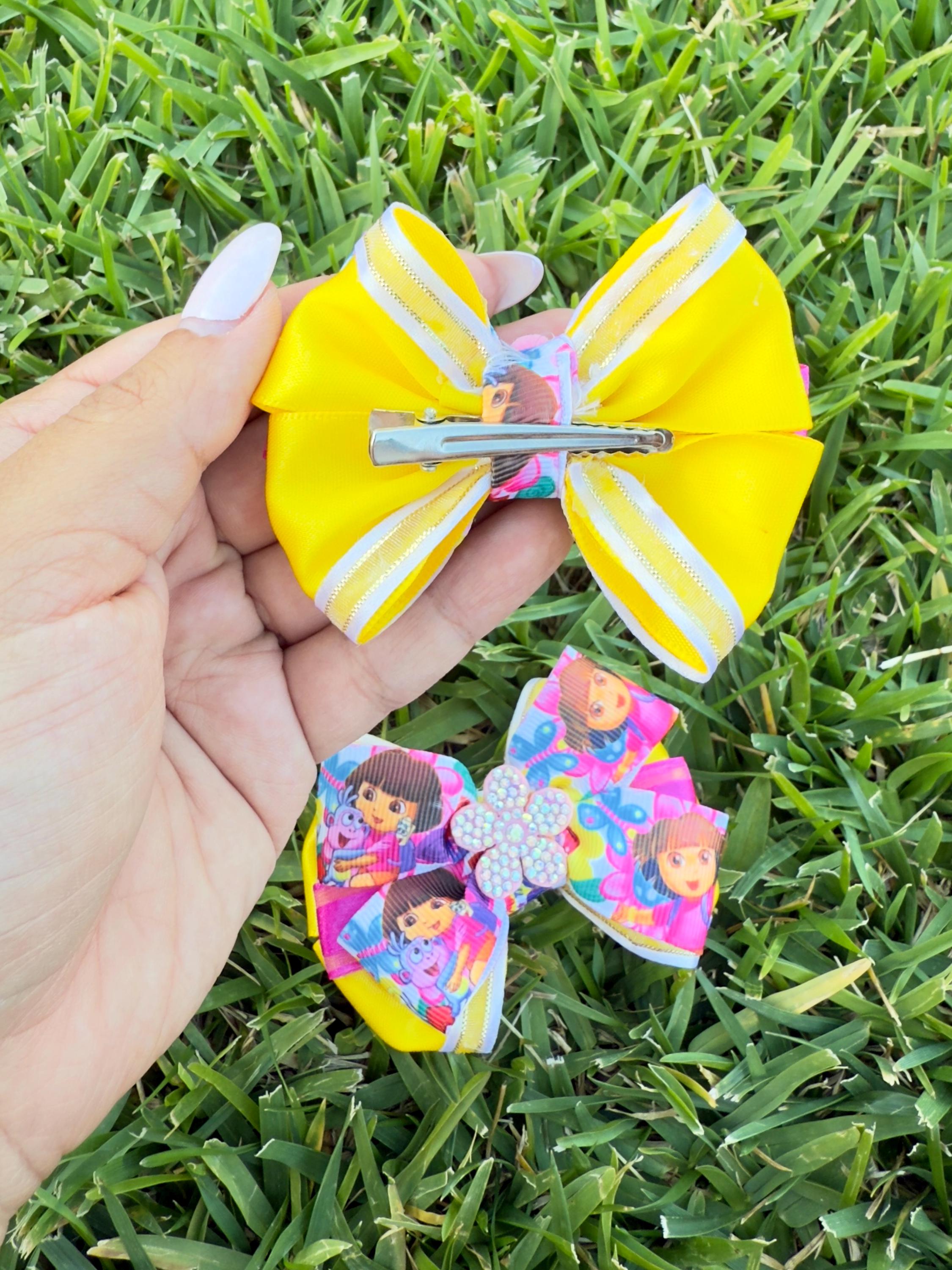Handmade Dora the Explorer Hair Bows - Set of 2 - Toddler & Girls Hair