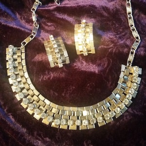 Jahrgang funkelnden Strass Halsband Chokerhalskette und passenden Strass Clip Ohrringe Set