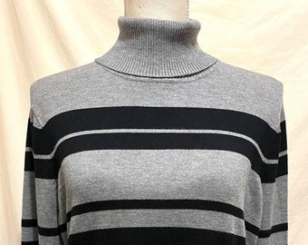 Joseph A Turtleneck Sweater ~ Grey Black Red Stripes ~ Long Sleeves ~ Good Condition ~ P/XL ~