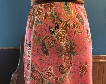 1990's Pink Sheer Midi Skirt ~ Hillard & Hanson ~ Elastic Waist ~ X Small ~ Blue Brown Floral ~ Good Condition