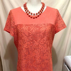 Calvin Klein Top ~ Orange Peach ~ Mesh Overlay ~ Double Layered ~ Y2K ~ Short Sleeves ~ Size Medium ~ Great Condition
