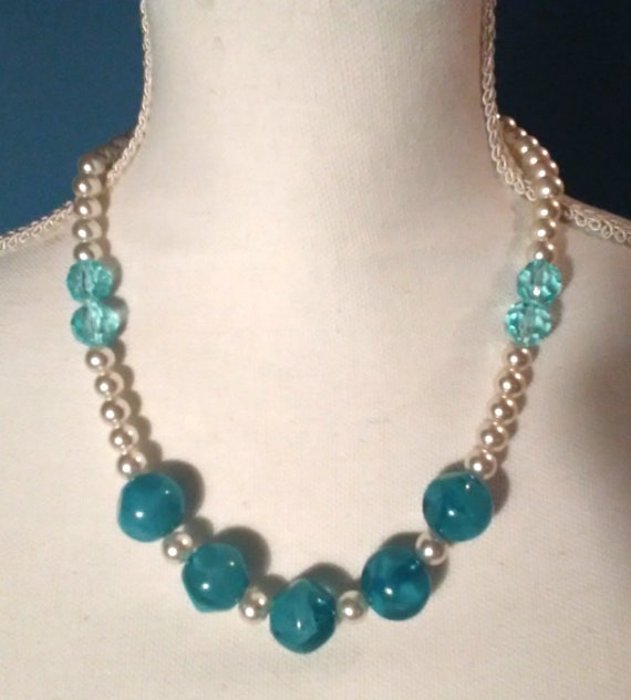 Handmade Turquoise Blue Gemstone Crystal Pearl Bea