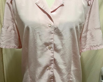 Light Pink Blouse ~ Short Sleeve ~ Liquid Silk ~ Peters & Ashley ~ 1990's ~ Button Front ~ Size 12