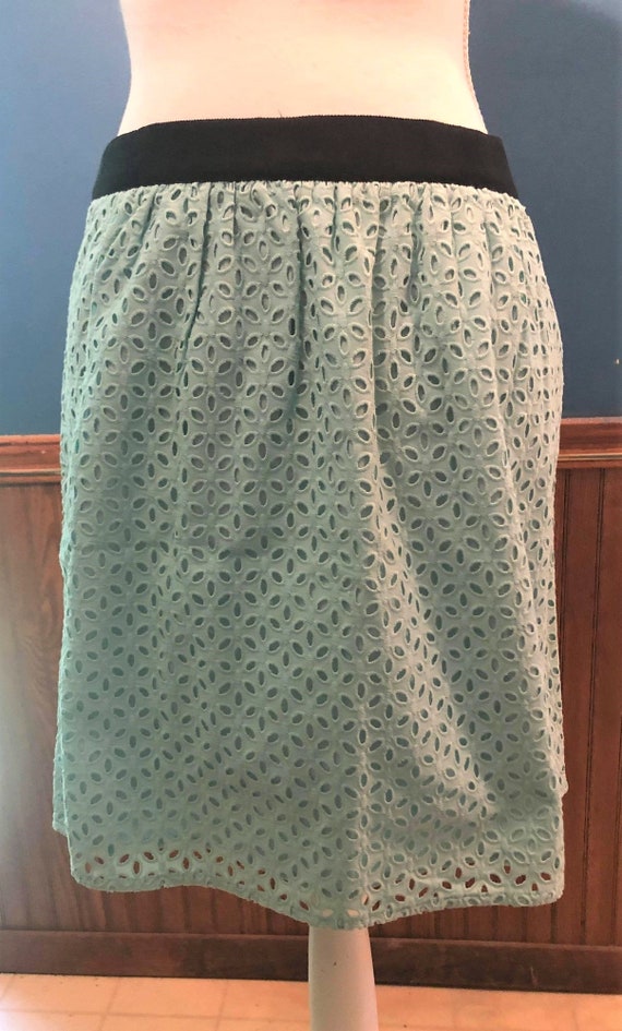 Aqua Teal Mint Eyelet Skirt Black Trim Side Zippe… - image 6