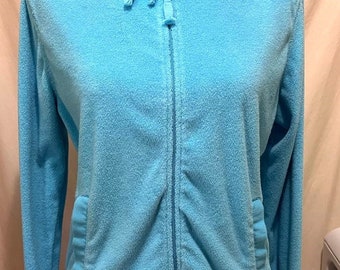 Aqua Long Sleeve Beach Hoodie ~ LL Bean ~ Zip Front ~ Hooded Jacket ~ Terry Cloth ~ Rare Find ~ Size Small ~ Easter Egg Blue Sweatshirt