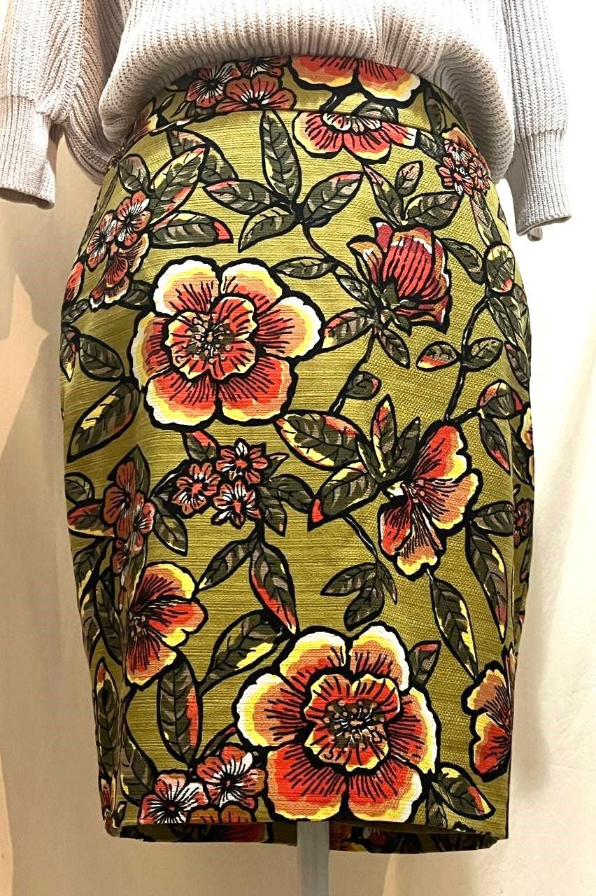 Textured Pencil Skirt Ann Taylor Loft Olive Floral Print Fully Lined Back Slit High Waist Back Zipper Y2k s Midi Size 10 P Etsy