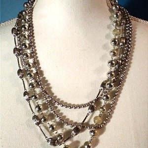 Vintage Silver Four Strand Beaded Necklace Shimmer and Shine