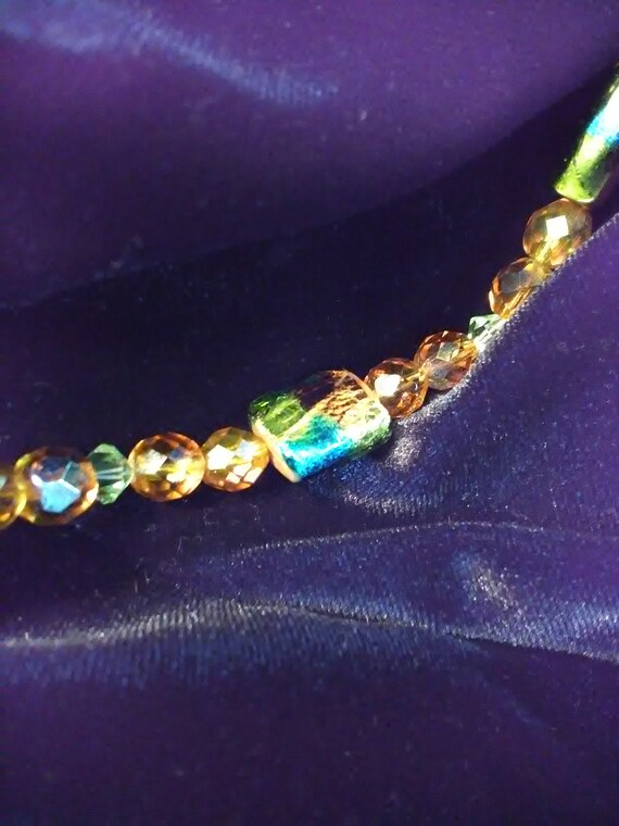 Handmade Beaded Necklace ~Blue Gold Dichroic Fuse… - image 5