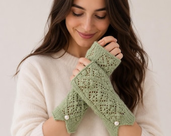 Lace Armstulpen Strickmuster PDF | Strickmuster Armstulpen | Spitzen Pulswärmer | Damen Handwärmer