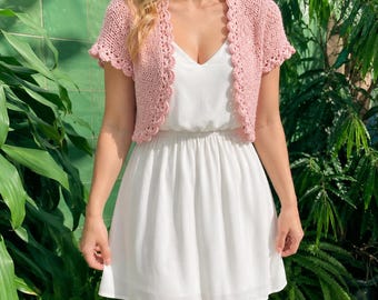 Knitting Bolero Pattern PDF | Short Sleeve Shrug Knitwear | Coastal Layering Piece | Seed Stitch Jacket | Women's Summer Cover Up