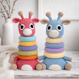 Pyramide Girafe Patron au crochet PDF | Jouet à anneau empilable motif amigurumi | Modèle de peluche au crochet | Patron au crochet girafe amigurumi