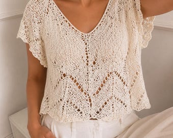 Leaf Lace Cardigan Knitting Pattern PDF | Raglan Lace Cardigan | Women's Button Front Sweater Pattern | Lightweight Spring Layer