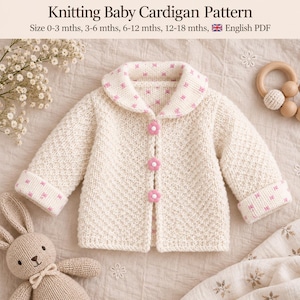 Lined Baby Hooded Jacket Knitting Pattern | Baby Jacket Knitting Pattern | Knitting Pattern PDF | Button Front Knit Jacket | Intermediate