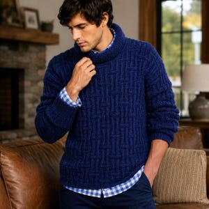 Mens Turtleneck Sweater Knitting Pattern | Textured Knit Pullover Pattern PDF | High Neck Jumper | Cable Style Mens Knitwear