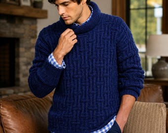 Herren Rollkragenpullover Strickmuster | PDF mit Strukturmuster | Stehkragenpullover | Zopfmuster Herren Strickmode