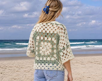 Crochet Granny Shrug Pattern PDF | Coastal Wrap Crochet Pattern | Granny Stitch Cocoon Cardigan | Boho Beach Cover | Women's Layering Piece